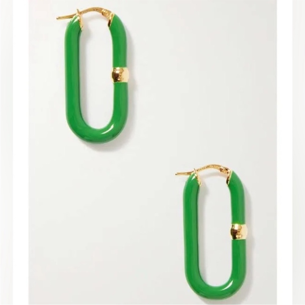 Bottega Veneta 💚 Chains Parakeet Gold Green Long Hoop Earrings - Picture 9 of 11